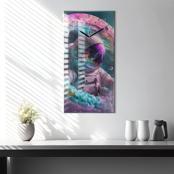 Vertical wall clock Cosmonaut and colorful clouds