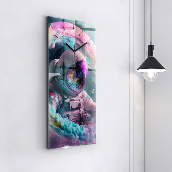 Vertical wall clock Cosmonaut and colorful clouds