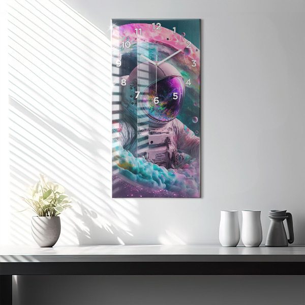 Vertical wall clock Cosmonaut and colorful clouds