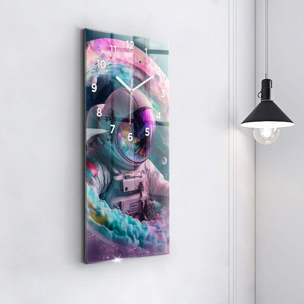 Vertical wall clock Cosmonaut and colorful clouds