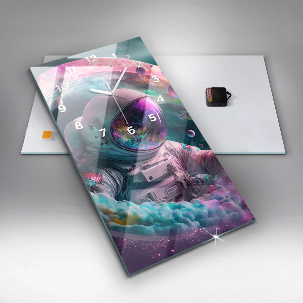 Vertical wall clock Cosmonaut and colorful clouds