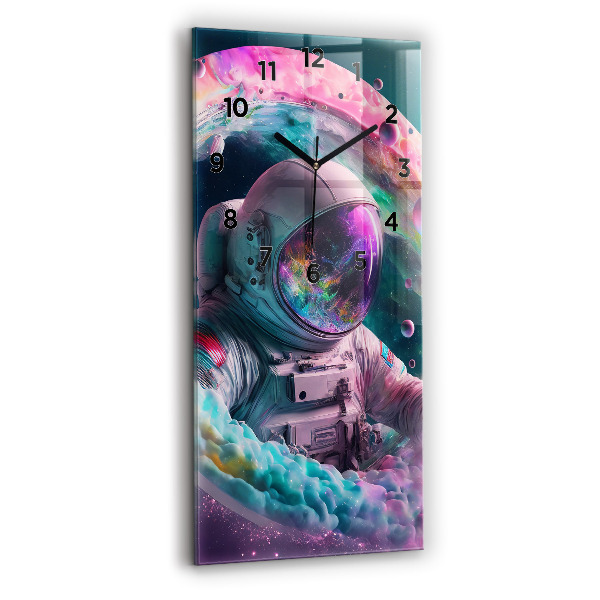 Vertical wall clock Cosmonaut and colorful clouds