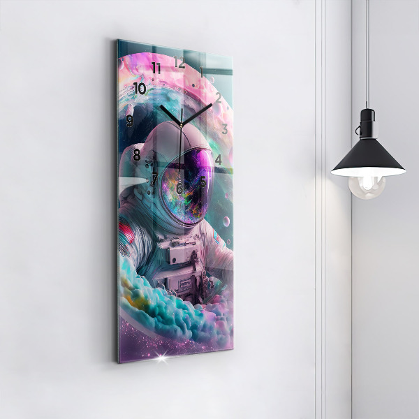 Vertical wall clock Cosmonaut and colorful clouds