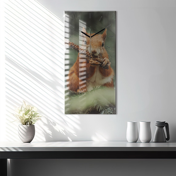 Vertical wall clock Squirrel and wild nature