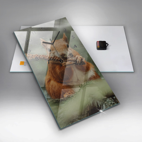 Vertical wall clock Squirrel and wild nature