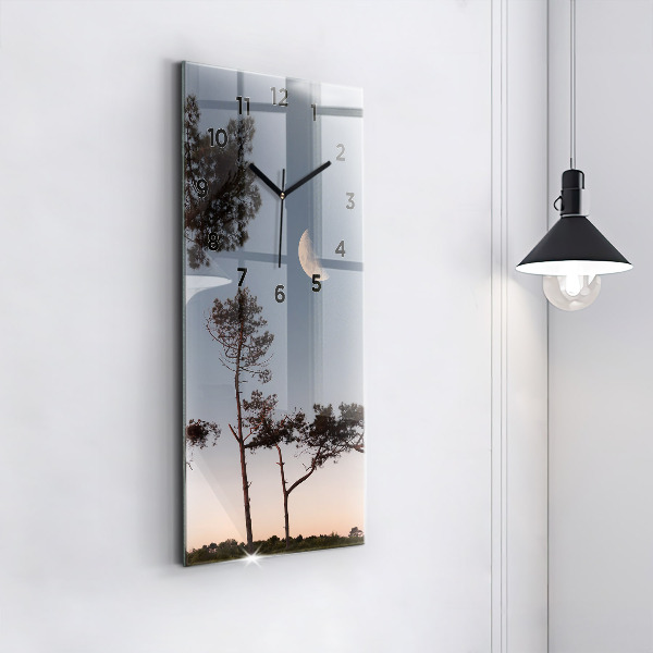 Vertical wall clock Crescent and trees