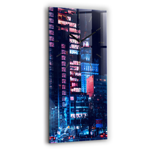 Vertical wall clock Warsaw at night