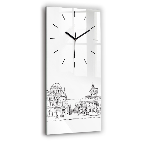 Vertical wall clock Illustration of the city of Poznań