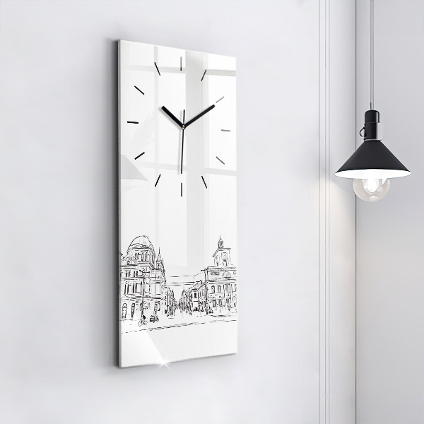 Vertical wall clock Illustration of the city of Poznań