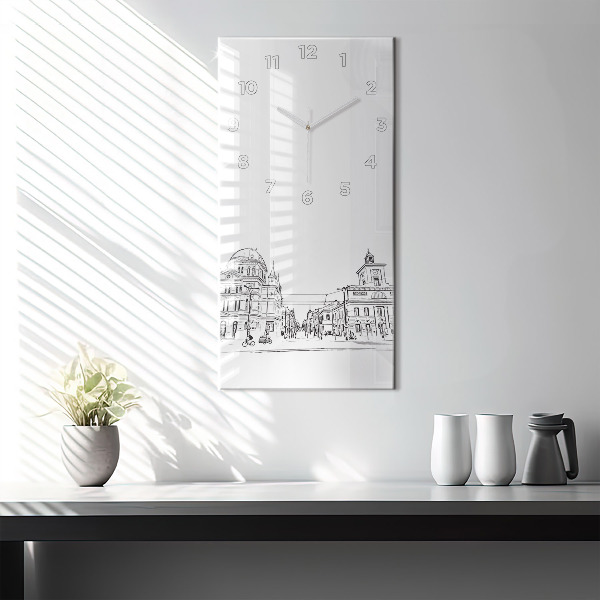 Vertical wall clock Illustration of the city of Poznań