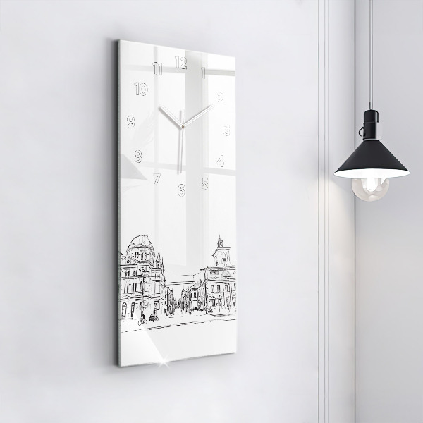 Vertical wall clock Illustration of the city of Poznań