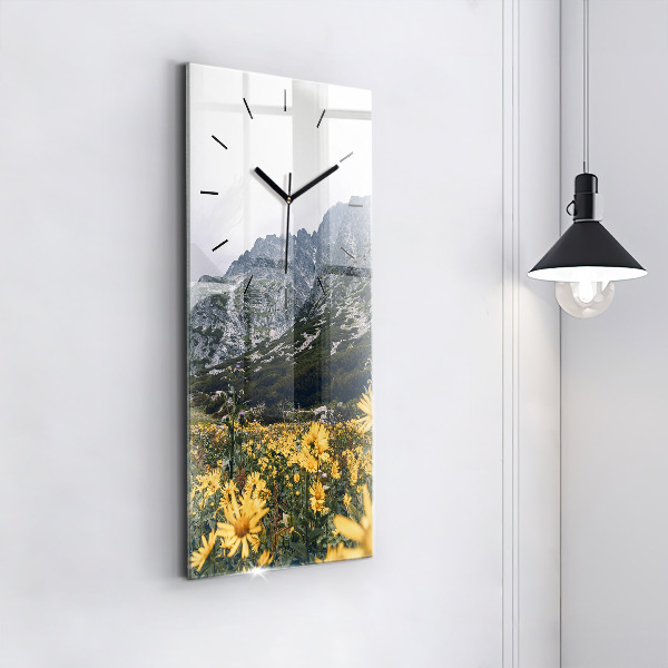 Vertical wall clock Meadow flowers in the mountains