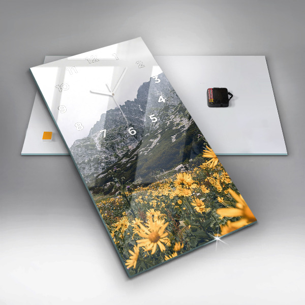Vertical wall clock Meadow flowers in the mountains