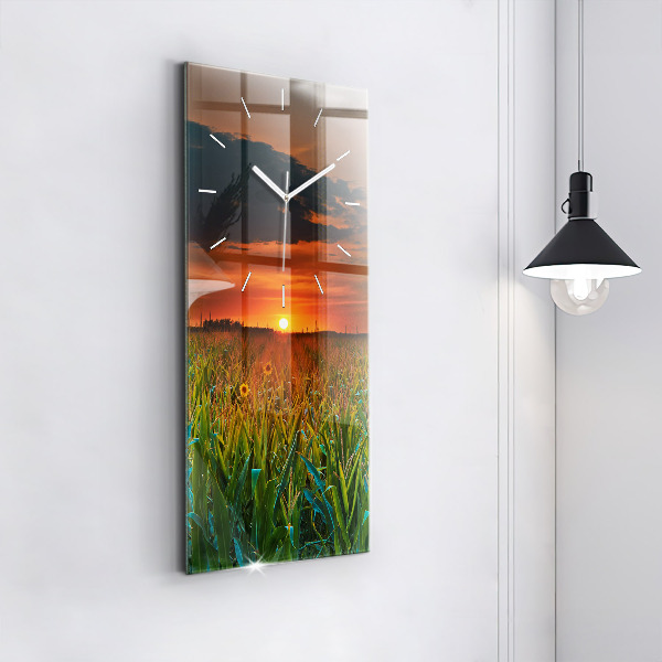 Vertical wall clock Sunflowers in the meadow