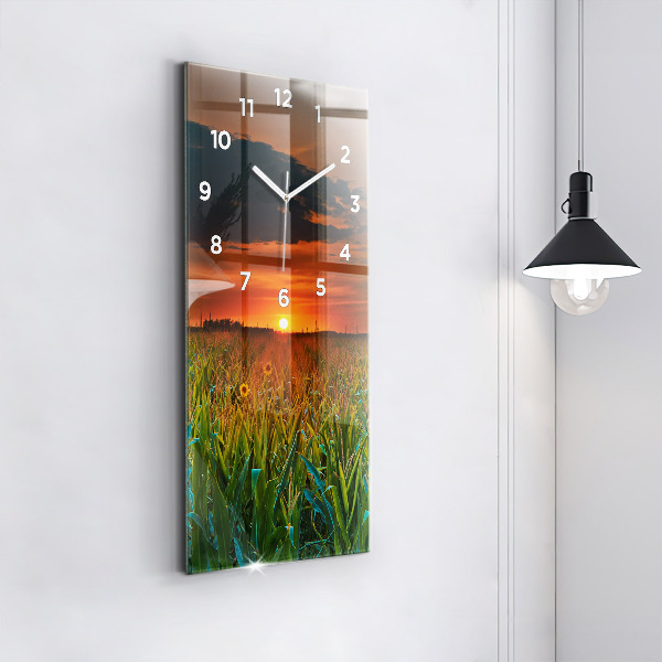 Vertical wall clock Sunflowers in the meadow