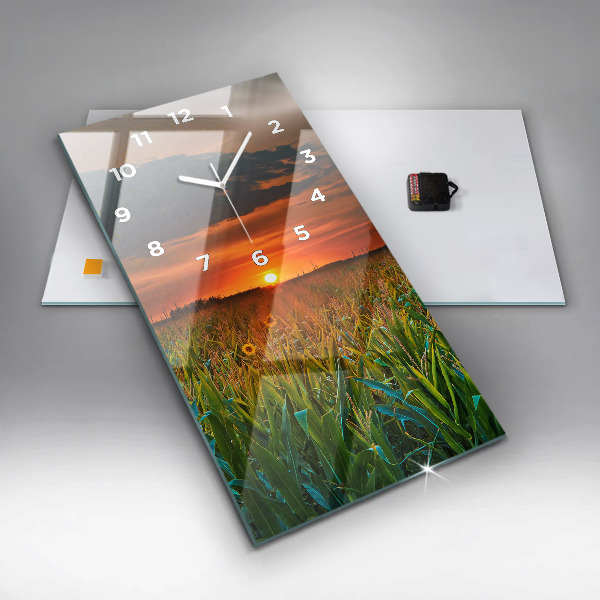 Vertical wall clock Sunflowers in the meadow