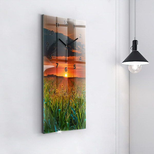 Vertical wall clock Sunflowers in the meadow
