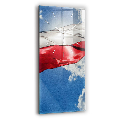 Vertical wall clock The Polish flag against the sky