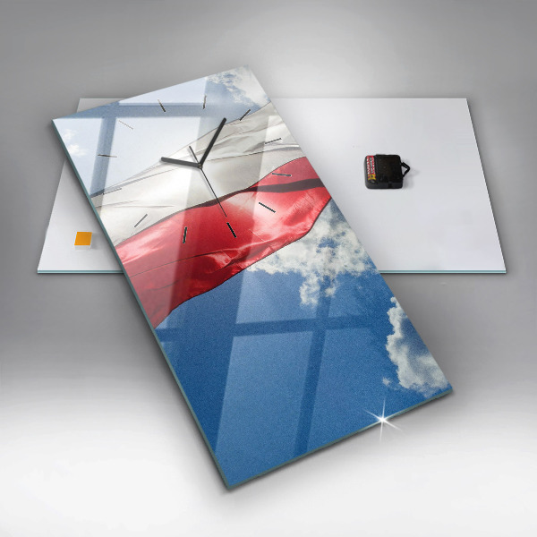 Vertical wall clock The Polish flag against the sky