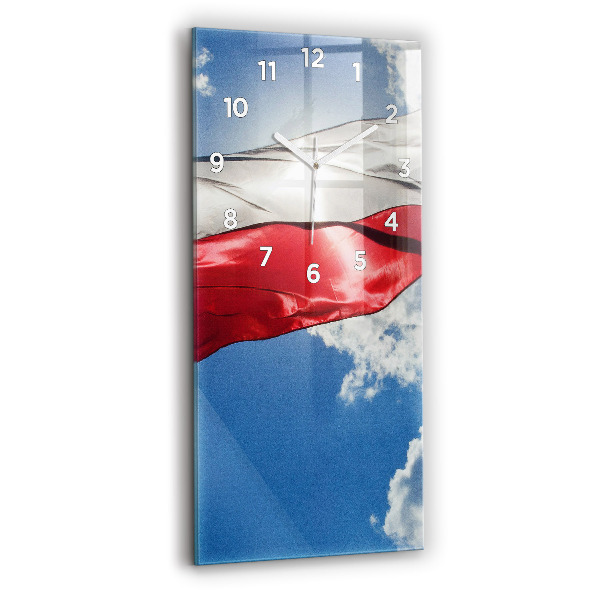Vertical wall clock The Polish flag against the sky