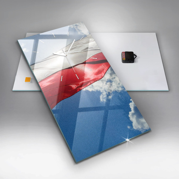 Vertical wall clock The Polish flag against the sky