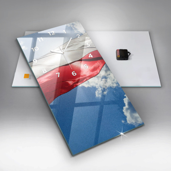 Vertical wall clock The Polish flag against the sky