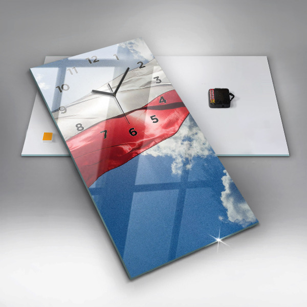 Vertical wall clock The Polish flag against the sky