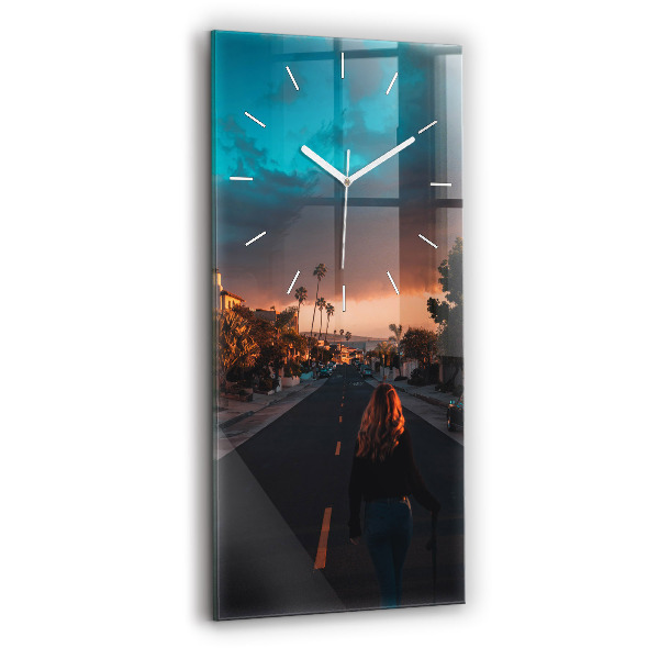 Vertical wall clock Woman on the road
