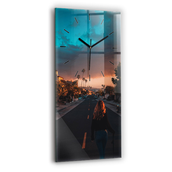 Vertical wall clock Woman on the road