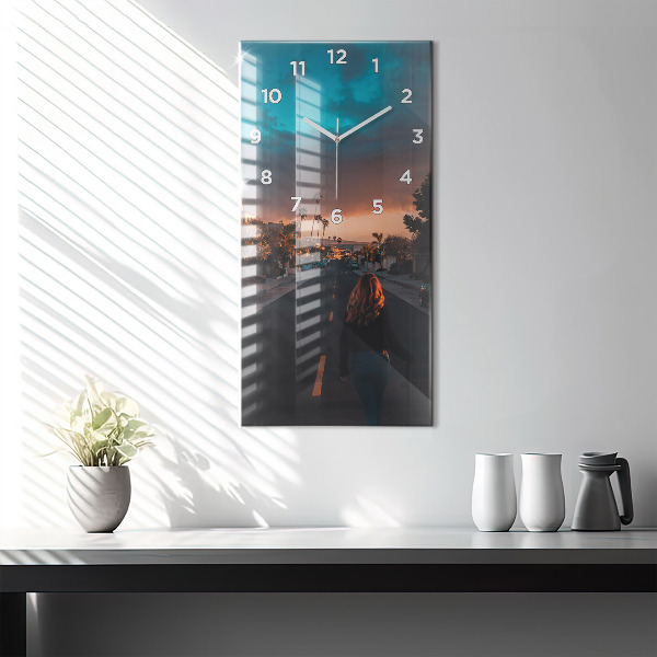 Vertical wall clock Woman on the road
