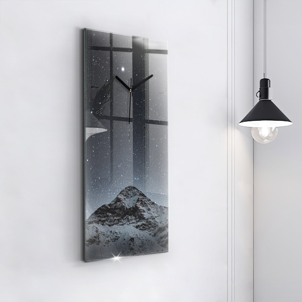 Vertical wall clock Mountain under the stars