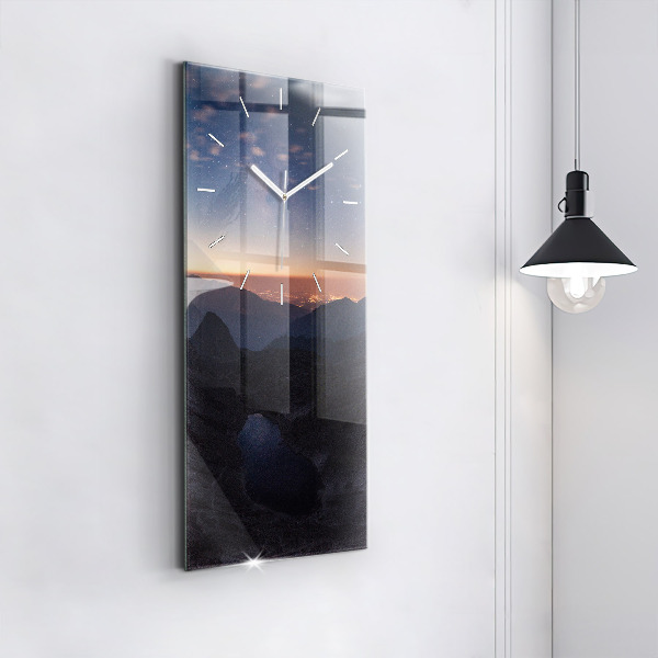 Vertical wall clock Mountains at sunset