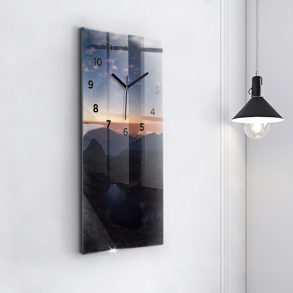 Vertical wall clock Mountains at sunset
