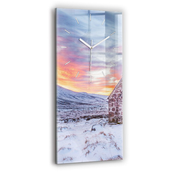 Vertical wall clock Cottage in the mountains