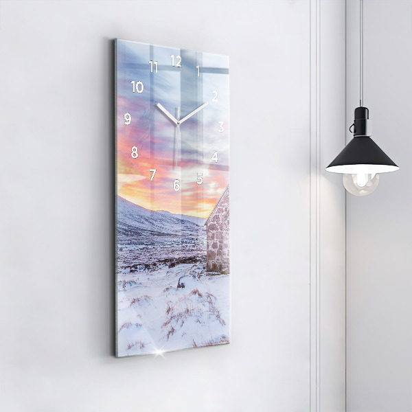 Vertical wall clock Cottage in the mountains