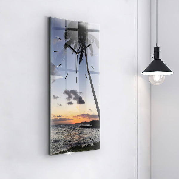Vertical wall clock Palm tree and sunrise