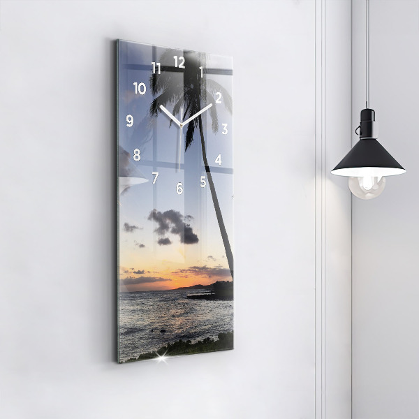Vertical wall clock Palm tree and sunrise