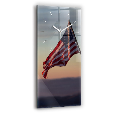 Vertical wall clock USA flag flying