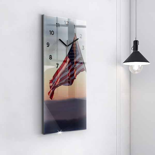 Vertical wall clock USA flag flying