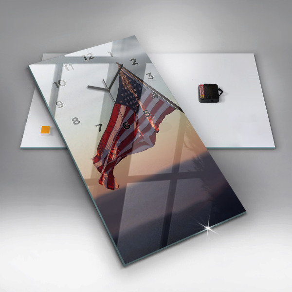 Vertical wall clock USA flag flying