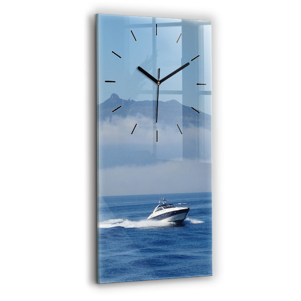 Vertical wall clock A boat floating on the ocean
