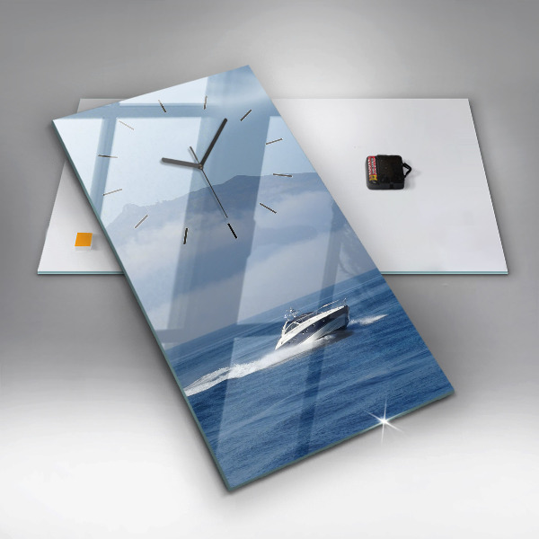 Vertical wall clock A boat floating on the ocean