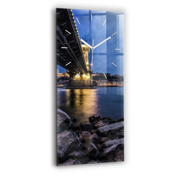 Vertical wall clock Rocky shore under the bridge