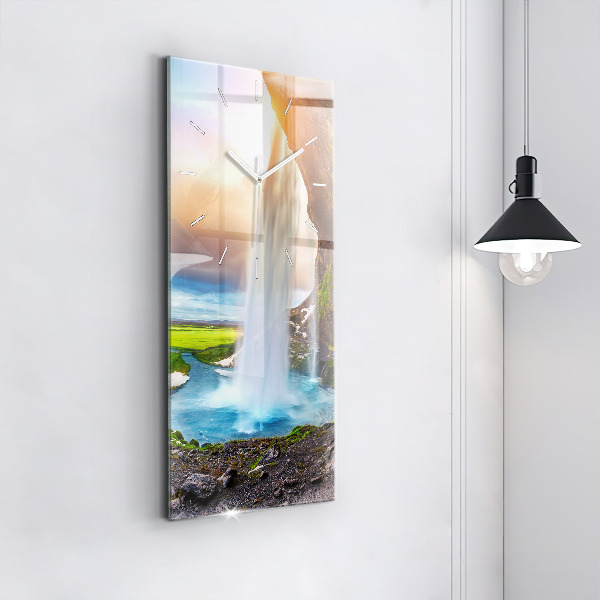 Vertical wall clock Waterfall in Iceland