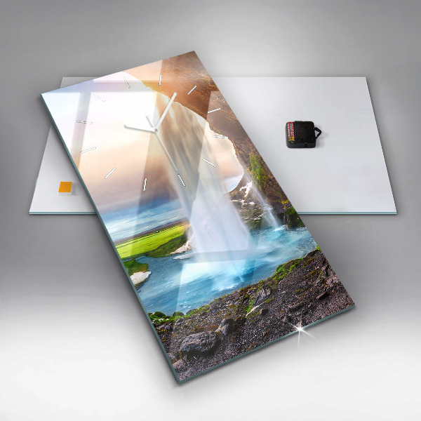 Vertical wall clock Waterfall in Iceland