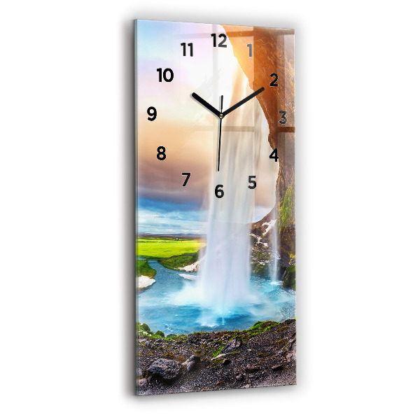 Vertical wall clock Waterfall in Iceland