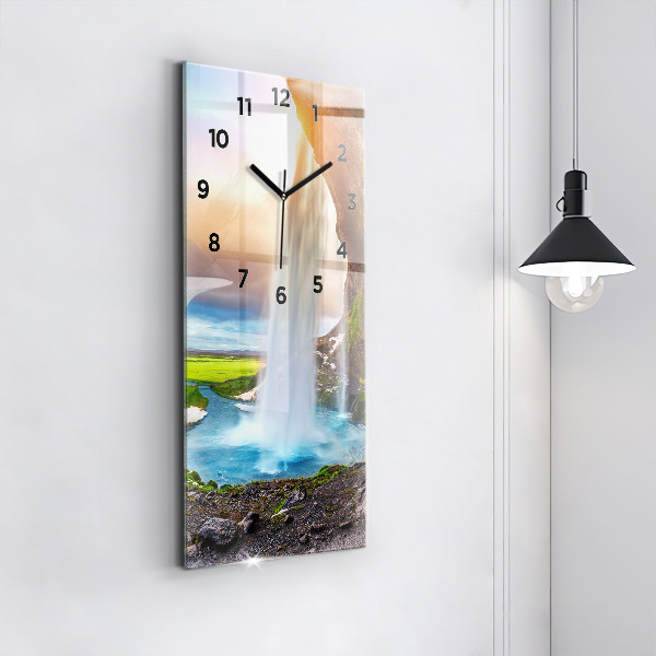 Vertical wall clock Waterfall in Iceland