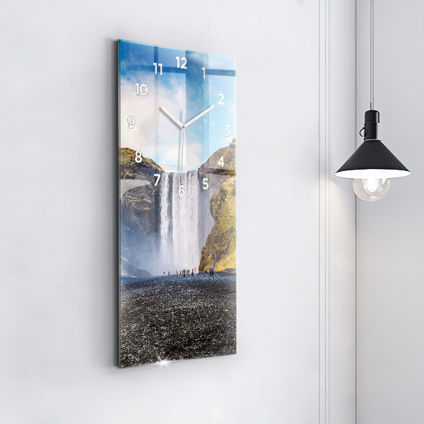 Vertical wall clock Waterfall in Iceland