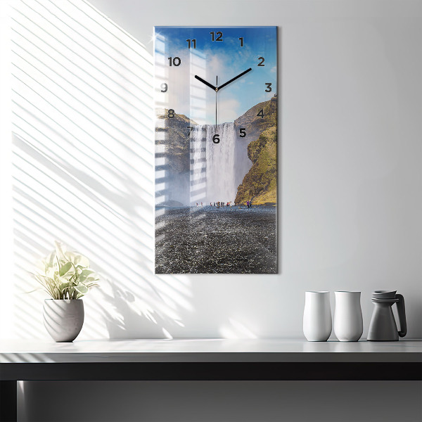 Vertical wall clock Waterfall in Iceland