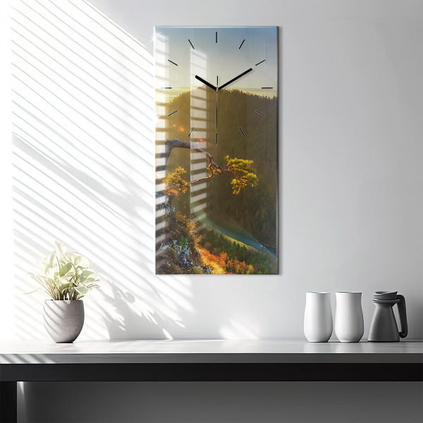 Vertical wall clock Sunset over the mountains